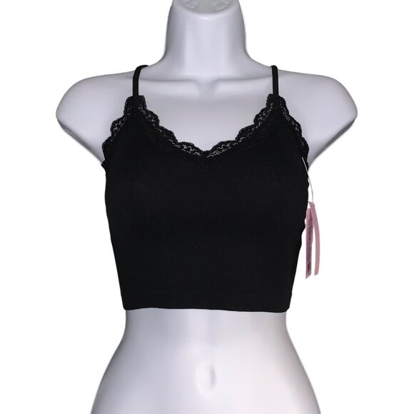 Wild Fable Junior Black Lace Trim Seamless Ribbed Bralette Adjustable Straps XS - Picture 2 of 8